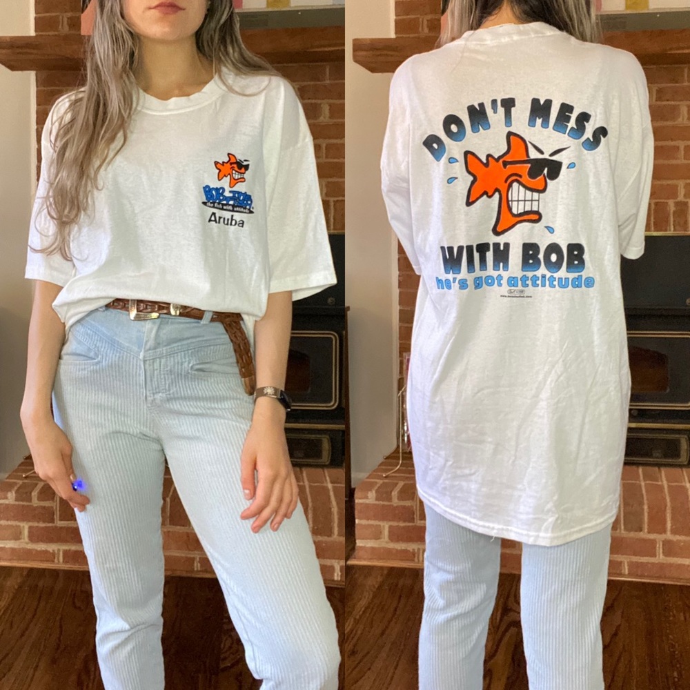 Vintage 1998 Aruba Don't Mess With Bob Neon Oversized Fish Attitude Funn…